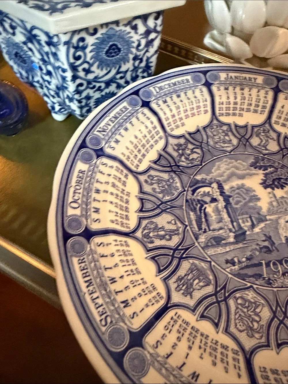 Spode Blue and White Calendar Decorative Plate